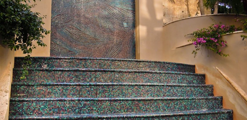 01121027 blue feather texture custom hospitality mosaic tile design for ritz coconut grove outdoor fountain by Artaic blogimage