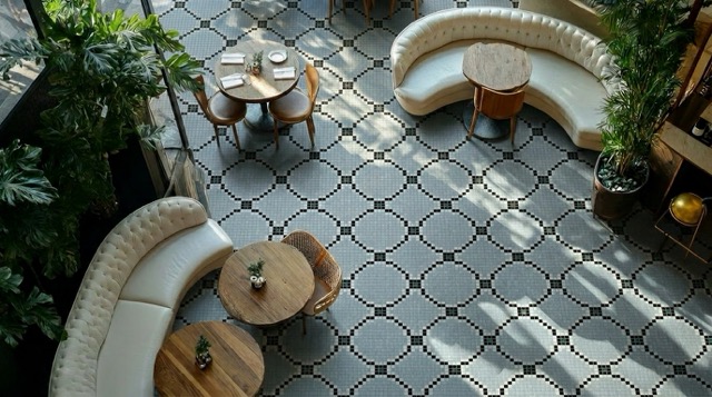 Marais design on cafe floor
