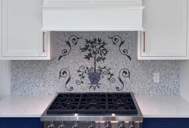 lemon tree motif kitchen backsplash